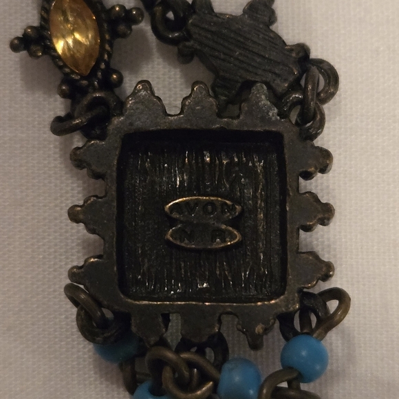 Vintage Avon Tabarka Brass and Enamel Faux Opal Turquoise & Citrine Stone - Picture 4 of 4